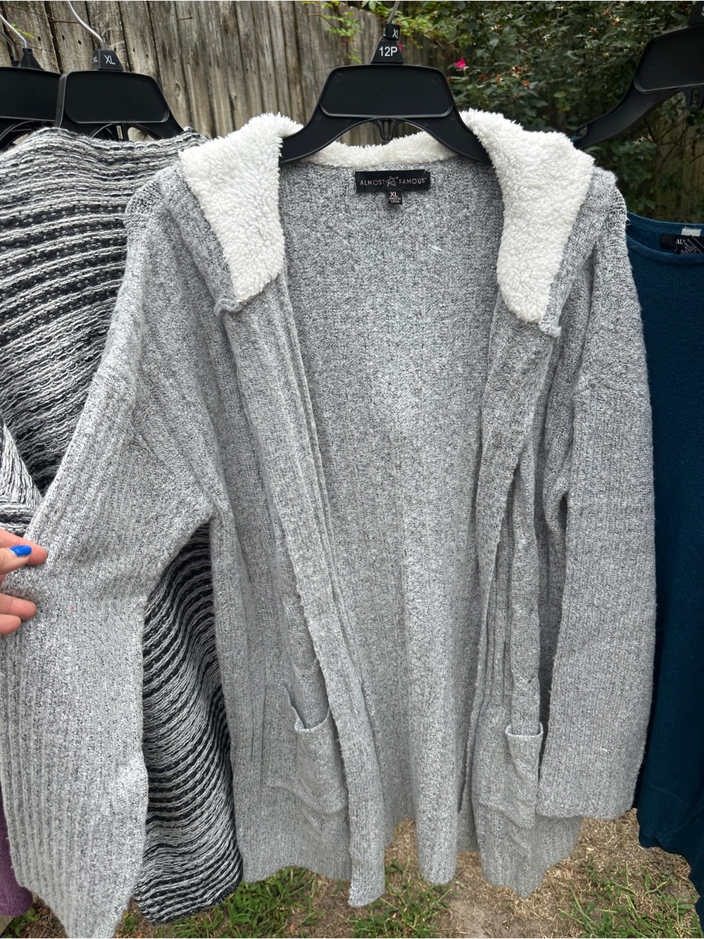 Almost Famous Gray Hooded Cardigan with White Sherpa Lining